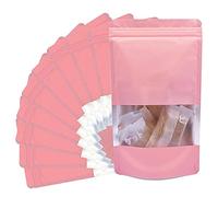 ADQUATOR 30pcs Stand up Mylar Ziplock Bags with Clear Window,12x20cm Frosted Pink Resealable Plastic Pouches for Food Storage Jewellery Sweets