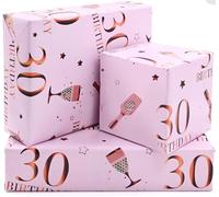 ADQUATOR 30th Birthady Wrapping Paper Sheets, 50cm*70cm Rose Gold and Pink Happy Birthday Wrapping Paper for Birthday Gift Wrap,for Women and Ladies(5sheets)