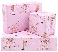 ADQUATOR Birthady Wrapping Paper Sheets, 50cm*70cm Rose Gold and Pink Happy Birthday Wrapping Paper for Birthday Gift Wrap,for Girl,Women and Ladies(5sheets)