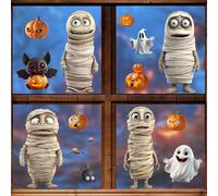 ADQUATOR Window Stickers 6 Sheets Funny Halloween Clings, Decoration With Cute Mummy Pumpkins Ghosts Spiders, Static Decals for Display