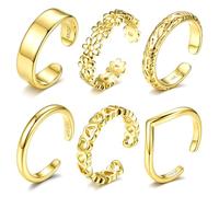ADRAMARA Toe Rings for Women - 14K Gold Filled Toe Rings Non Tarnish Dainty Adjustable Open CZ Ring Set Silver Plated Summer Beach Foot Jewellery