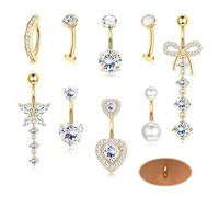 ADRAMATA 10Pcs 14G Belly Button Bars Surgical Steel Belly Bars Hypoallergenic Clicker Belly Button Piercing Dangly Belly Ring Set CZ Sparkle Pink Silver Gold Belly Bar Piercing Jewellery