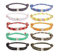 ADRAMATA 10Pcs Nautical Bracelet for Men Women Unisex Surf Wave Bracelets Navy Rope Braided Bracelets String Adjustable Tree of Life Bracelets Set Colorful Handmade Mens Bracelets Set