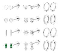 Adramata 12 Pairs Flat Back Earrings for Women Surgical Steel Earrings Hypoallergenic Stud Earrings Set Small Huggie Hoop Earring Helix Piercing Cartilage Earring Silver Gold Earrings for Women
