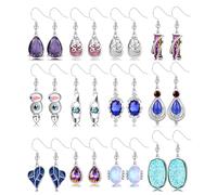 Adramata 12 Pairs Silver Earrings Set for Women Teardrop Druse Crystal Drop Dangle Earrings for Girls Cubic Zirconia Vintage Bohemian Drop Earrings Jewellery Set