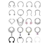 ADRAMATA 20Pcs 16G Septum Ring Surgical Steel Clicker Nose Ring Hoop Hinged Horseshoe Piercing Daith Helix Piercing Jewellery Cartilage Earrings Gold Silver Nose Piercings Septum Piercing Jewellery
