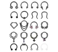 ADRAMATA 20Pcs 16G Septum Ring Surgical Steel Clicker Nose Ring Hoop Hinged Horseshoe Piercing Daith Helix Piercing Jewellery Cartilage Earrings Gold Silver Nose Piercings Septum Piercing Jewellery
