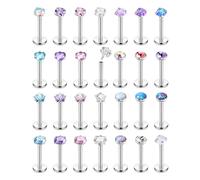 ADRAMATA 28Pcs Nose Studs Surgical Steel Nose Piercing Threadless Labret Piercing Jewellery Lip Bars CZ Opal Medusa Monroe Piercing Flat Back Earrings Studs Conch Tragus Helix Piercing Jewellery