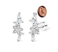 Adramata 2Pcs Helix Piercing Jewellery Stainless Steel Cartilage Earrings for Women 16G Flat Back Earrings Stud Conch Piercing Earrings CZ Helix Earrings Silver Gold Tragus Piercing Jewellery