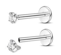 ADRAMATA 2Pcs Titanium Labret & Nose Piercing Jewellery - Internally Threaded Medusa & Cartilage Earrings - Silver & Gold Tragus & Helix Piercing Studs