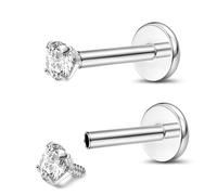 ADRAMATA 2Pcs Titanium Labret & Nose Piercing Jewellery - Internally Threaded Medusa & Cartilage Earrings - Silver & Gold Tragus & Helix Piercing Studs