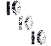 Adramata 3 Pairs Viking Hoop Earrings for Men Women Stainless Steel Black Stud Earrings Classic Norse Runes Huggie Hoops Earrings, Inner diameter 9mm,A