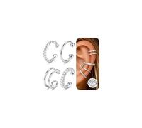 Adramata 4Pcs 925 Sterling Silver Ear Cuff Earrings for Women Hypoallergenic Clip On Earrings Adjustable Ear Cuff No Piercing Fake Earring Piercings Cartilage Helix Wrap Earring Silver/Gold Plated