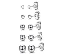 Adramata 5 Pairs G23 Titanium Earrings Studs Set, Tiny Ball/CZ 20G Cartilage Earring Stud for Women Men Sensitive Ears, High Polished with Pure Titanium Backs Ear Piercing Set, 3/4/5/6/8 mm,B