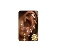 ADRAMATA 7 Pairs 14K Gold Earrings for Women Silver Stud Hoop Earrings Hypoallergenic Earring Set Cartilage Helix Tragus Earring Stacks for Multiple Piercings