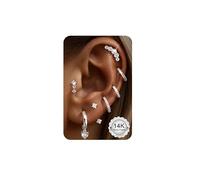 ADRAMATA 7 Pairs 14K Gold Earrings for Women Silver Stud Hoop Earrings Hypoallergenic Earring Set Cartilage Helix Tragus Earring Stacks for Multiple Piercings