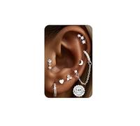 ADRAMATA 7 Pairs 14K Gold Earrings for Women Silver Stud Hoop Earrings Hypoallergenic Earring Set Cartilage Helix Tragus Earring Stacks for Multiple Piercings