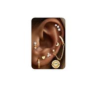 ADRAMATA 7 Pairs 14K Gold Earrings for Women Silver Stud Hoop Earrings Hypoallergenic Earring Set Cartilage Helix Tragus Earring Stacks for Multiple Piercings