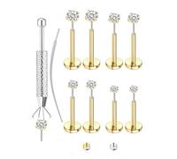 ADRAMATA 8PCS Moissanite Flat Back Earrings Hypoallergenic Nose Studs for Women Men Surgical Steel Labret Studs Lip- D Color VVS1 Clarity Moissanite Tragus Helix Piercing Jewellery