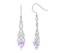 Adramata 925 Sterling Silver Earrings for Women Birthstone Earrings Dangle Drop Earrings Vintage Celtic Knot Earrings Sparkling Heart Earrings Drop Dangly Earrings Silver Earrings for Women Dangling