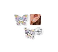 Adramata 925 Sterling Silver Stud Earrings for Women Girls Tiny Flat Back Earring Studs Hypoallergenic Butterfly Flower Heart Earring Cute 14K Gold Plated/ 925 Silver Kids Earrings for Girls
