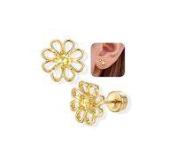 Adramata 925 Sterling Silver Stud Earrings for Women Girls Tiny Flat Back Earring Studs Hypoallergenic Butterfly Flower Heart Earring Cute 14K Gold Plated/ 925 Silver Kids Earrings for Girls