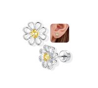 Adramata 925 Sterling Silver Stud Earrings for Women Girls Tiny Flat Back Earring Studs Hypoallergenic Butterfly Flower Heart Earring Cute 14K Gold Plated/ 925 Silver Kids Earrings for Girls