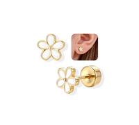Adramata 925 Sterling Silver Stud Earrings for Women Girls Tiny Flat Back Earring Studs Hypoallergenic Butterfly Flower Heart Earring Cute 14K Gold Plated/ 925 Silver Kids Earrings for Girls