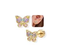Adramata 925 Sterling Silver Stud Earrings for Women Girls Tiny Flat Back Earring Studs Hypoallergenic Butterfly Flower Heart Earring Cute 14K Gold Plated/ 925 Silver Kids Earrings for Girls