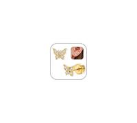 Adramata 925 Sterling Silver Stud Earrings for Women Girls Tiny Flat Back Earring Studs Hypoallergenic Butterfly Flower Heart Earring Cute 14K Gold Plated/ 925 Silver Kids Earrings for Girls