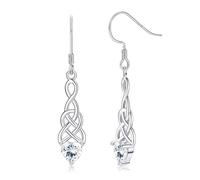 Adramata 925 Sterling Silver Vintage Celtic Knot Dangle Drop Earrings with Sparkling Heart Birthstone