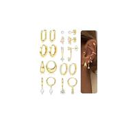 Adramata 9Pairs Hoop Earrings for Women 14K Gold Plated Earrings Small Hoop Huggie Earrings Stud Earrings Dangle Drop Earrings Cartilage Helix Earrings Gold Silver Earrings Set for Multiple Piercings
