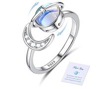 Adramata Anxiety Ring for Women - 925 Sterling Silver, 18K White Plated Open Moonstone Adjustable Fidget Ring for Anti-Stress - Star Moon Finger Spinner for Anxiety