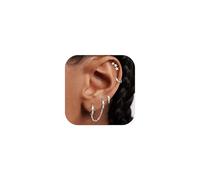 Adramata Chain Earrings for Women 14K Gold Plated Huggie Earring for Multiple Piercing Hypoallergenic Earring Set CZ Drop Cartilage Helix Earrings