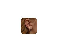 Adramata Chain Earrings for Women - 925 Sterling Silver Double Piercing Stud Hoop Earrings 14K Gold Huggie Earrings for Multiple Piercing CZ Drop Cartilage Helix Earrings for Teen Girls,S1