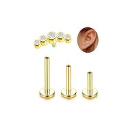ADRAMATA G23 Titanium Helix Piercing Jewellery Cartilage Earrings Internally Threaded Flat Back Ear Piercing Labret Conch Piercing Hypoallergenic Helix Earrings Silver Gold Tragus Piercing Jewellery