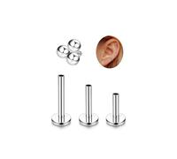 ADRAMATA G23 Titanium Helix Piercing Jewellery Cartilage Earrings Internally Threaded Flat Back Ear Piercing Labret Conch Piercing Hypoallergenic Helix Earrings Silver Gold Tragus Piercing Jewellery