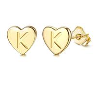 Adramata S925 Sterling Silver Initial Heart Stud Earrings for Women and Girls - Alphabet Letter Hypoallergenic Earrings in Gold/Silver, G11