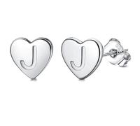 Adramata S925 Sterling Silver Initial Heart Stud Earrings for Women and Girls - Alphabet Letter Hypoallergenic Earrings in Gold/Silver, S10