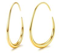 Adramata Teardrop Hoop Earrings - 18K/White/Rose Gold Earring, Stainless Steel Large Oval Pull Through Hoops for Women & Teen Girls, Hypoallergenic, 25/30/35/40MM