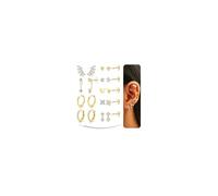 ADRAMATA Threadless Flat Back Earrings Helix Piercing Jewellery Surgical Steel Tragus Earrings Set Labret Nose Stud Cartilage Earring Hoops Gold Plated/Silver Conch Daith Tragus Piercing Jewellery