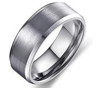 Adreamz 6mm 8mm Men Women Black Silver Gold Tungsten Carbide Rings Wedding Bands Matte Brushed Finish Beveled Step Edges, 8 UK, Tungsten Carbide, No Gemstone