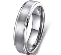 Adreamz 6mm 8mm Men Women Black Silver Gold Tungsten Carbide Rings Wedding Bands Matte Brushed Finish Beveled Step Edges, 5 UK, Tungsten Carbide, No Gemstone