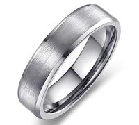 Adreamz 6mm 8mm Men Women Black Silver Gold Tungsten Carbide Rings Wedding Bands Matte Brushed Finish Beveled Step Edges, 8 UK, Tungsten Carbide, No Gemstone