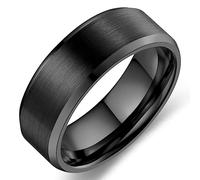 Adreamz 6mm 8mm Men Women Black Silver Gold Tungsten Carbide Rings Wedding Bands Matte Brushed Finish Beveled Step Edges, 5 UK, Tungsten Carbide, No Gemstone