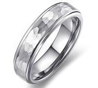 Adreamz 6mm 8mm Mens Hammered Tungsten Carbide Wedding Rings Black Silver Hammered Wedding Band Brushed and Step Edge, 9 UK, Tungsten Carbide, No Gemstone