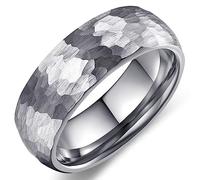 Adreamz 6mm 8mm Mens Hammered Tungsten Carbide Wedding Rings Black Silver Hammered Wedding Band Brushed and Step Edge, 6 UK, Metal, No Gemstone