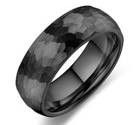 Adreamz 6mm 8mm Mens Hammered Tungsten Carbide Wedding Rings Black Silver Hammered Wedding Band Brushed and Step Edge, 5 UK, Metal, No Gemstone