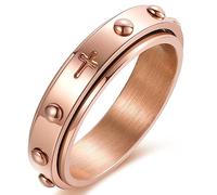 Adreamz 6mm Spinner Ring for Anxiety Relief Fidget with Rosary Beads Cross Lord Prayer Silver/Black/Gold/Rose Gold Stainless Steel Ring, Stainless Steel, No Gemstone