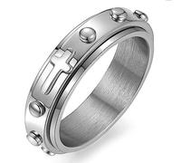 Adreamz 6mm Spinner Ring for Anxiety Relief Fidget with Rosary Beads Cross Lord Prayer Silver/Black/Gold/Rose Gold Stainless Steel Ring, Metal, No Gemstone